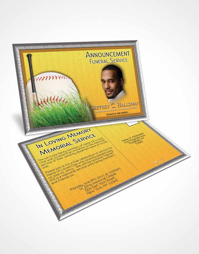 Funeral Announcement Card Template Sandy Baseball Star Dark