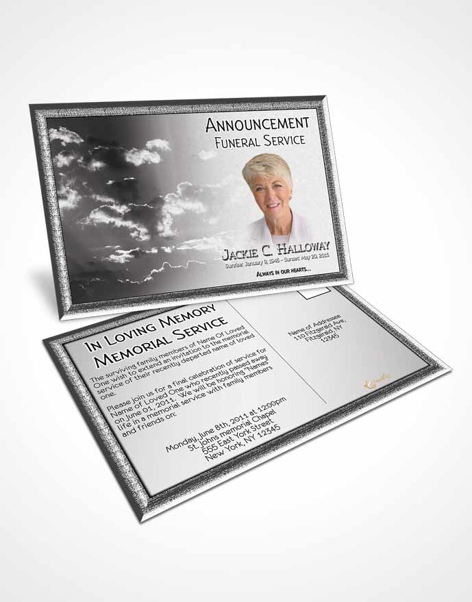 Funeral Announcement Card Template Shining Black and White Clouds
