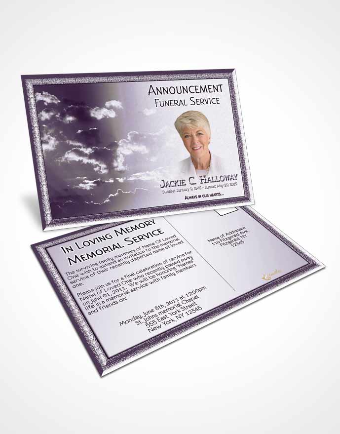 Funeral Announcement Card Template Shining Lavender Clouds