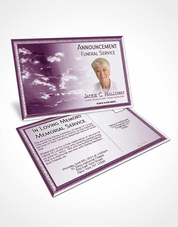 Funeral Announcement Card Template Shining Pink Clouds