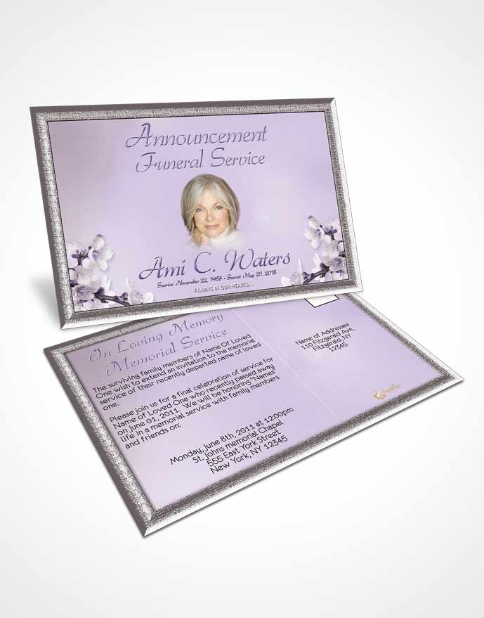 Funeral Prayer Card Template Simple Beauty Lavender Honor