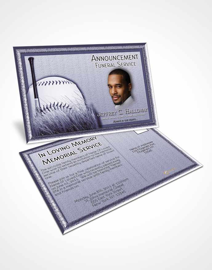 Funeral Announcement Card Template Sky Blue Baseball Star Dark