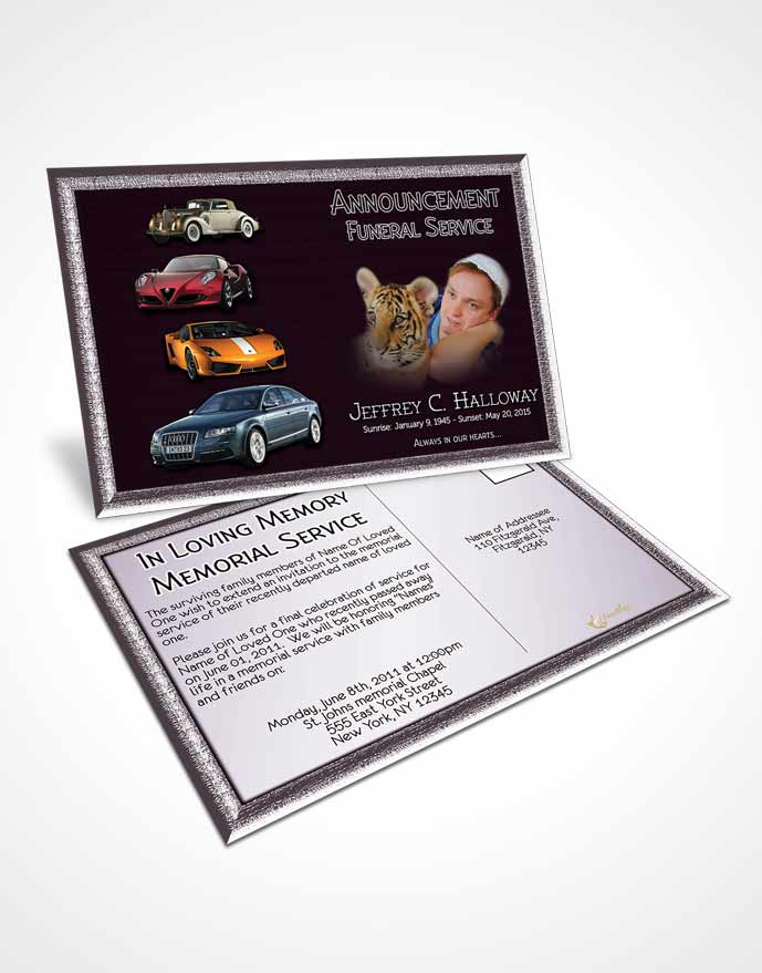 Funeral Announcement Card Template Soft Amethyst Car Enthusiast