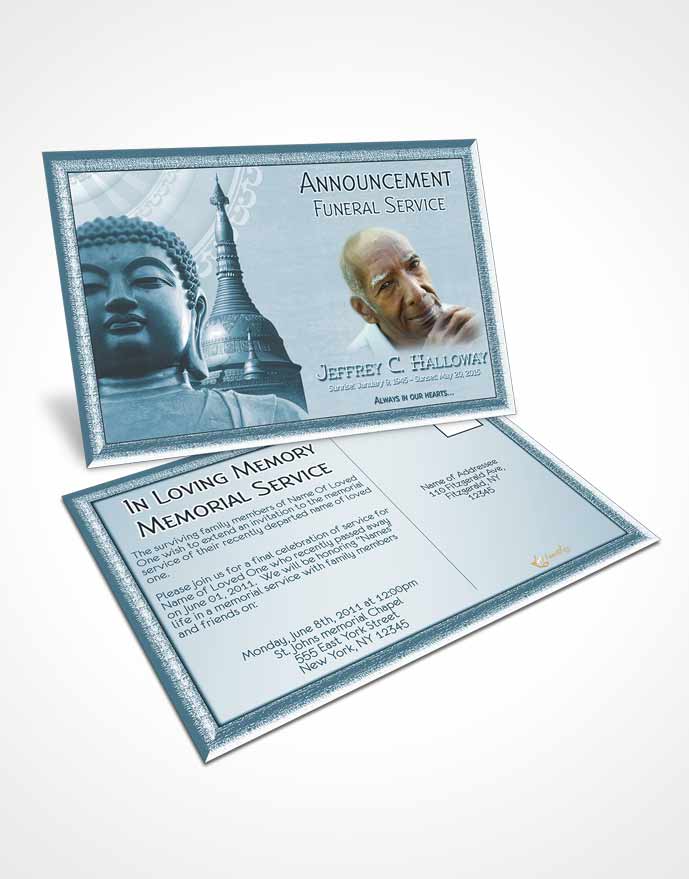 Funeral Announcement Card Template Soft Cyan Buddhist Faith