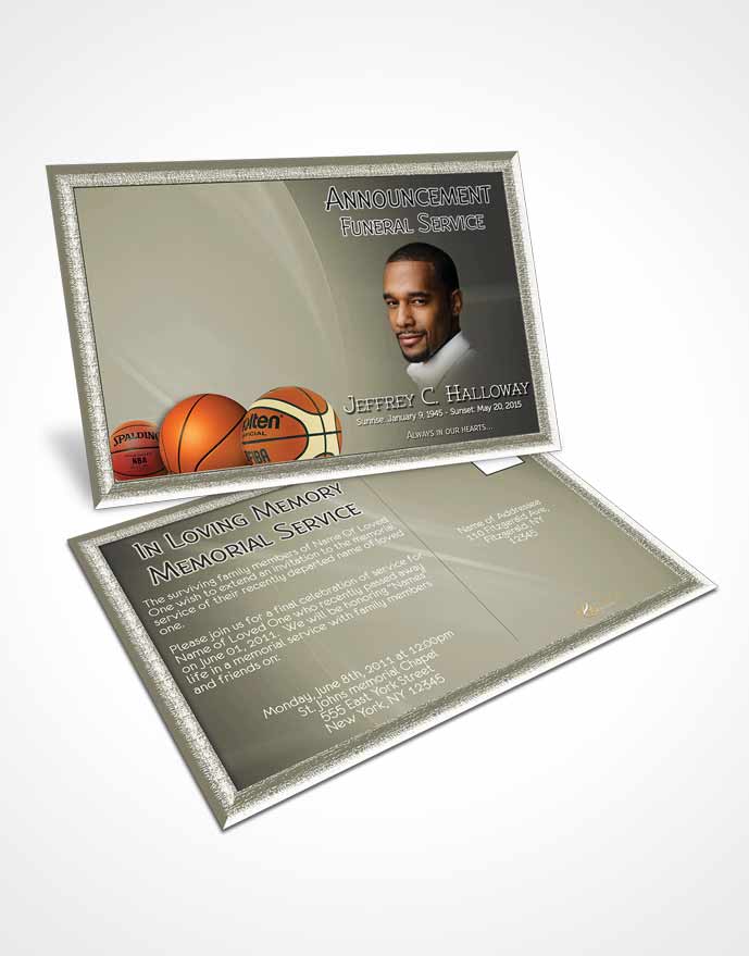 Funeral Announcement Card Template Soft Daylight Basketball Lover Dark