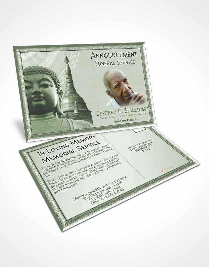 Funeral Announcement Card Template Soft Emerald Buddhist Faith