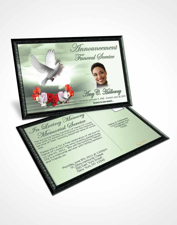 Funeral Prayer Card Template Soft Emerald Delightful Doves