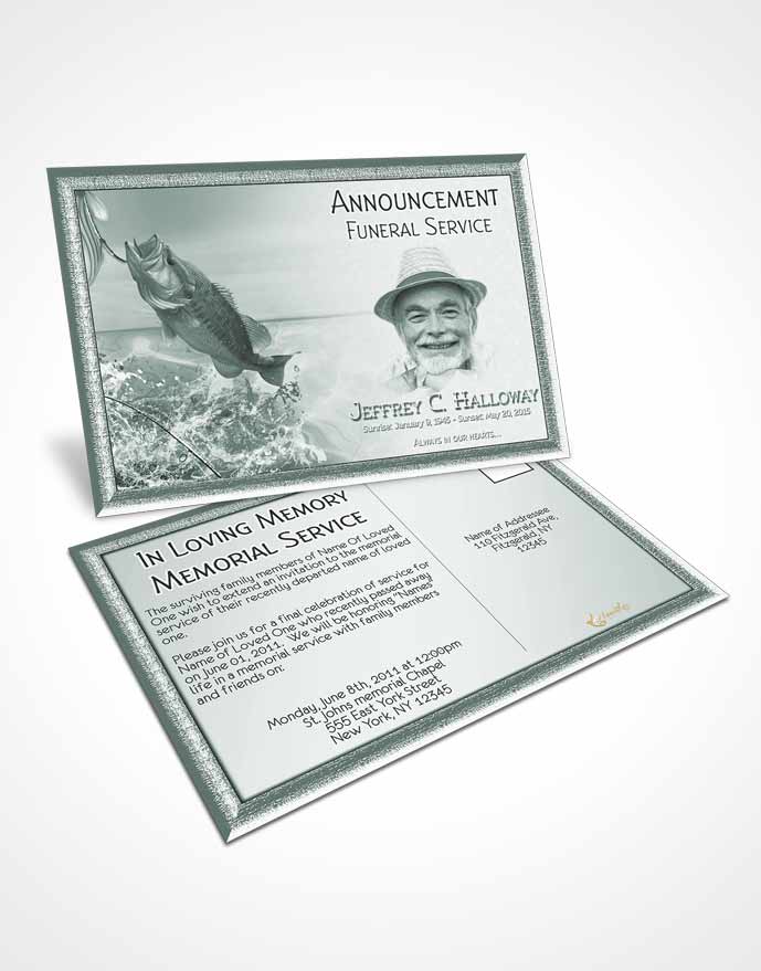 Funeral Announcement Card Template Soft Forest Waters Calm Fisherman