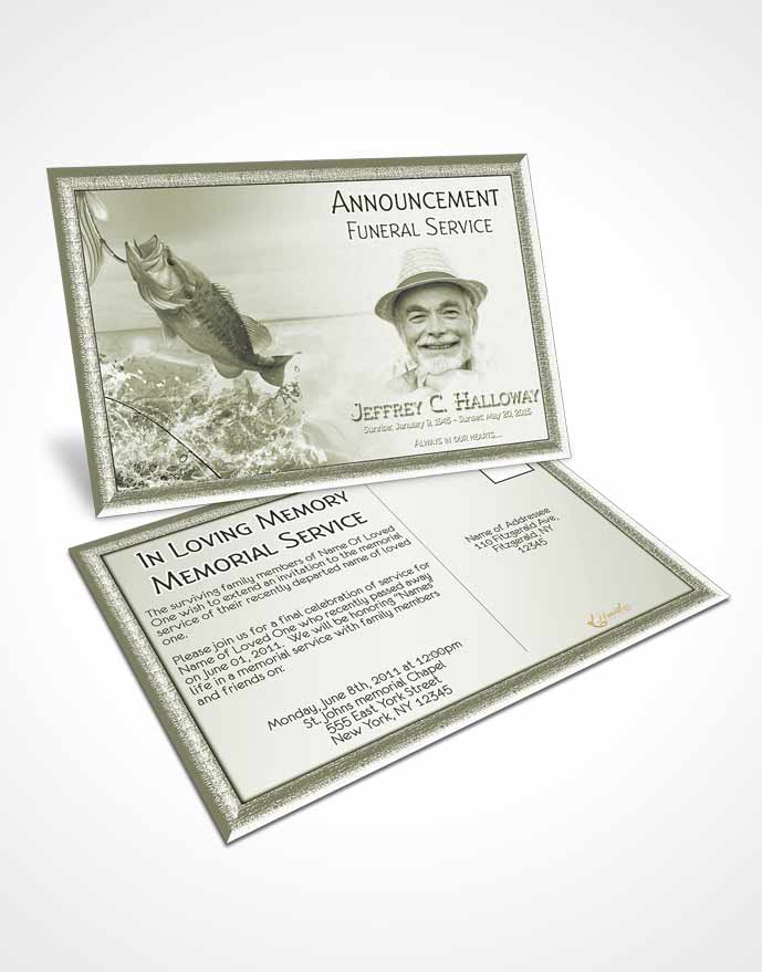 Funeral Announcement Card Template Soft Golden Waters Calm Fisherman