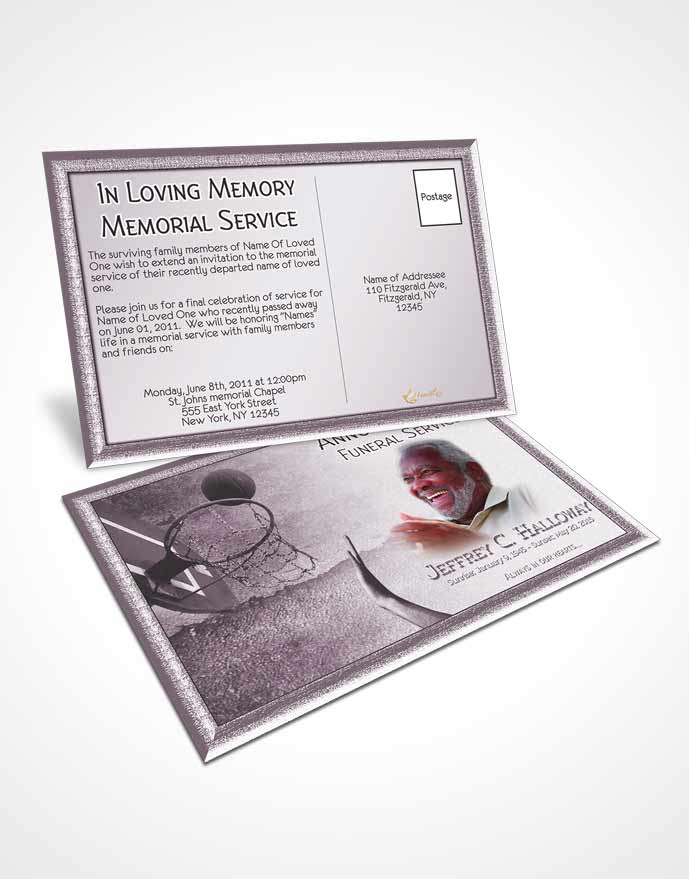 Funeral Announcement Card Template Soft Lavender Basketball Star