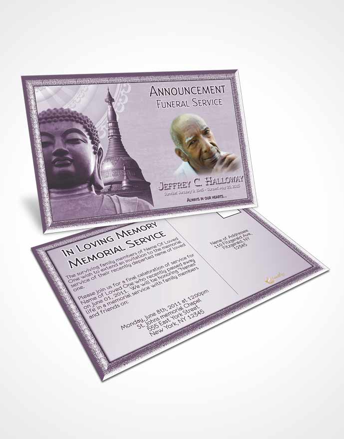 Funeral Announcement Card Template Soft Lavender Buddhist Faith