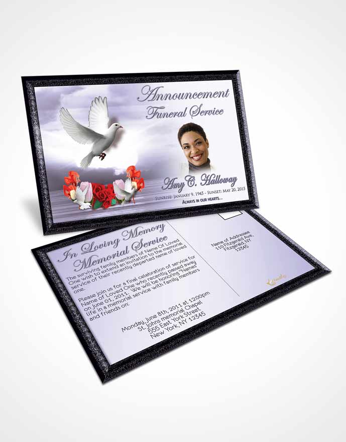 Funeral Prayer Card Template Soft Lavender Delightful Doves