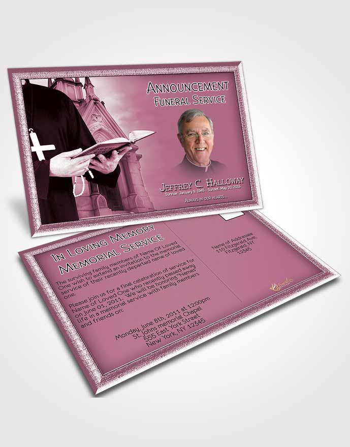 Funeral Announcement Card Template Soft Lavender Heavenly Priest
