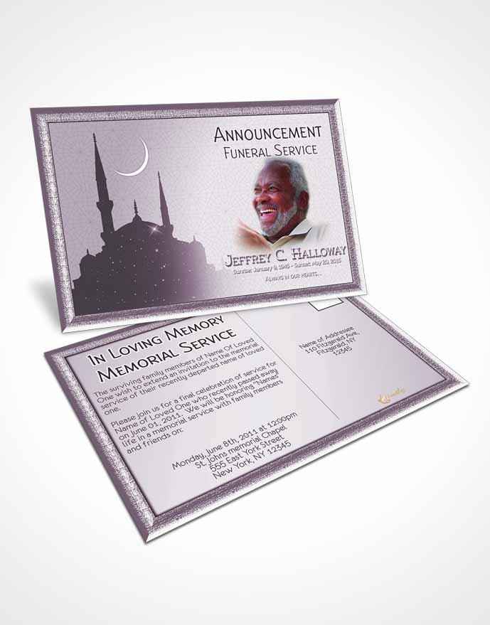 Funeral Announcement Card Template Soft Lavender Sky Islamic Serenity