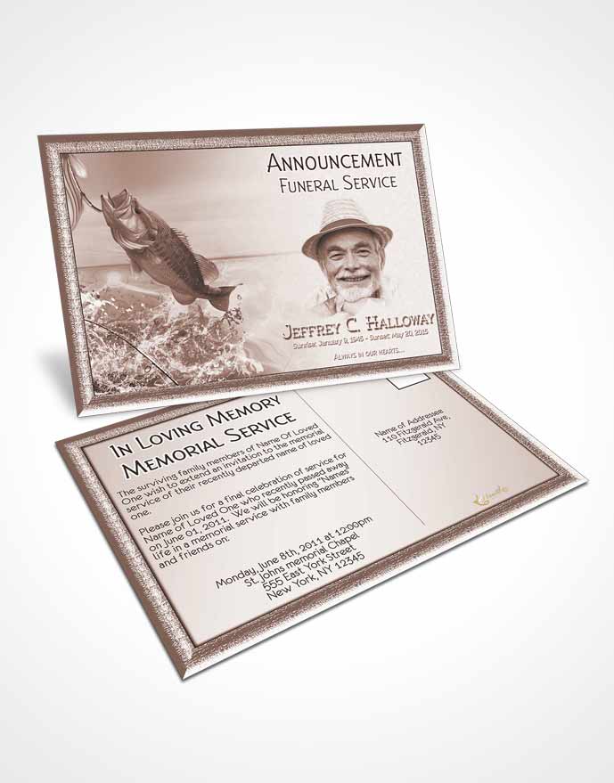 Funeral Announcement Card Template Soft Red Waters Calm Fisherman