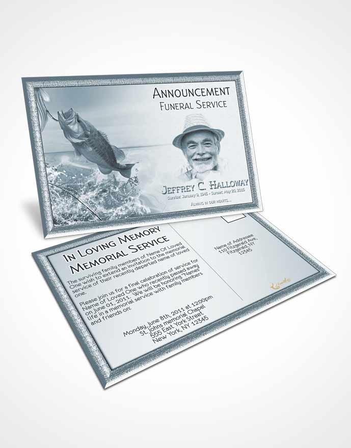 Funeral Announcement Card Template Soft Turquoise Waters Calm Fisherman