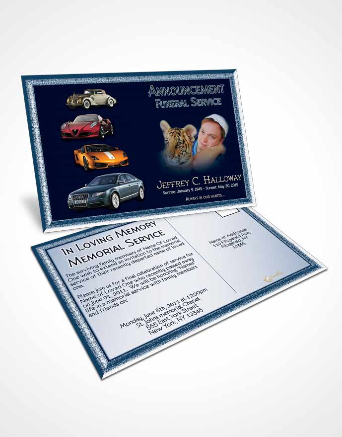 Funeral Announcement Card Template Southern Blue Sky Car Enthusiast