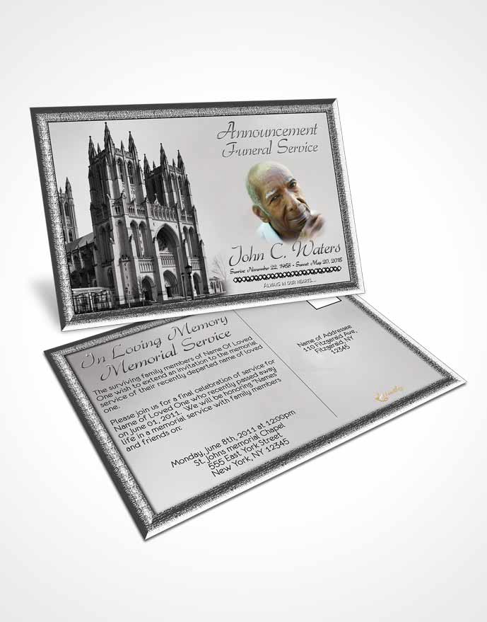 Funeral Announcement Card Template Spring Cathedral Black and White