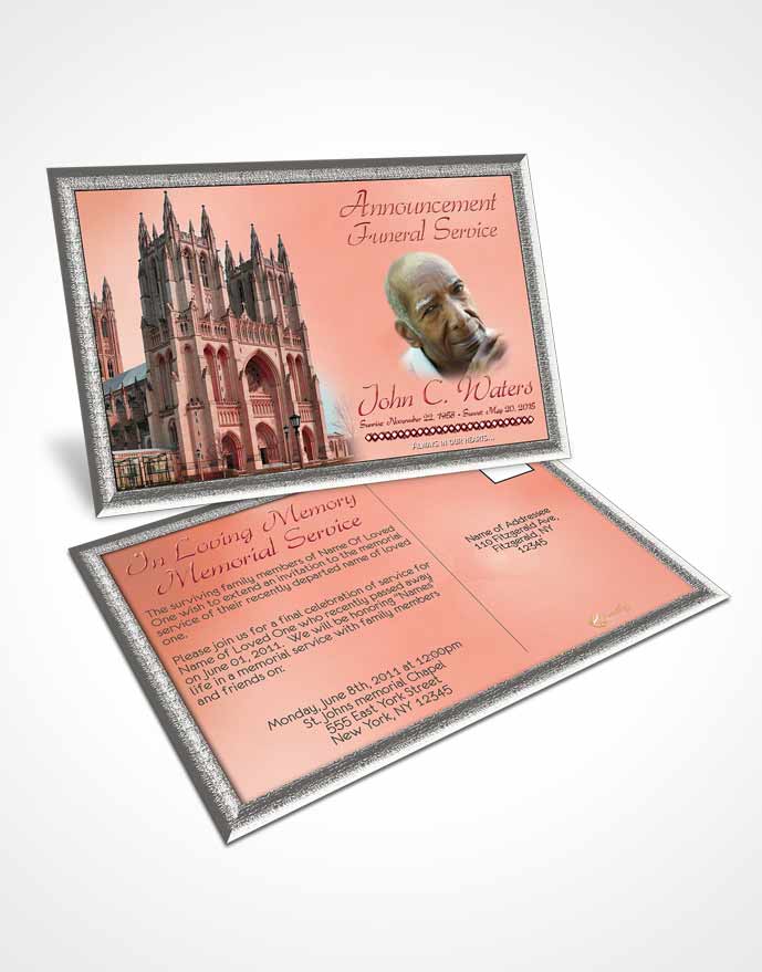 Funeral Announcement Card Template Spring Cathedral Ruby Sunset