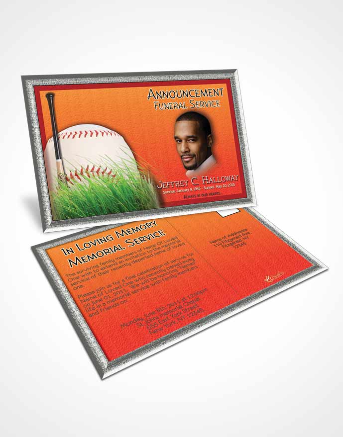 Funeral Announcement Card Template Strawberry Peach Baseball Star Dark