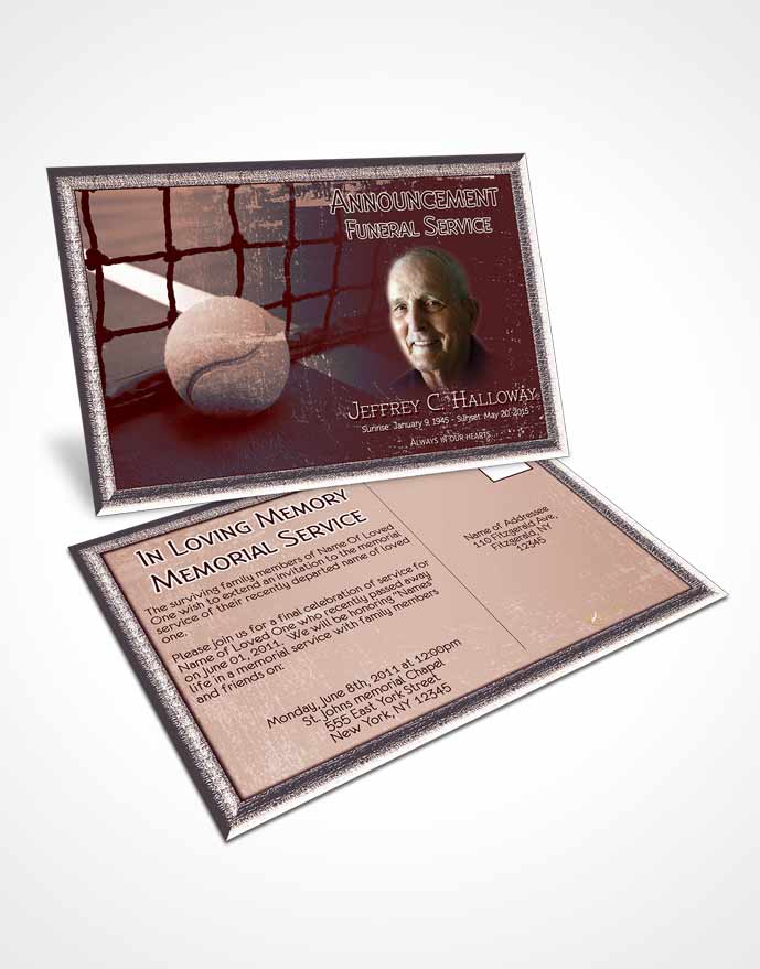 Funeral Announcement Card Template Strawberry Sky Tennis Star