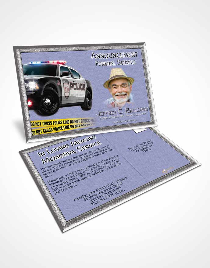 Funeral Announcement Card Template Summer Police On Duty