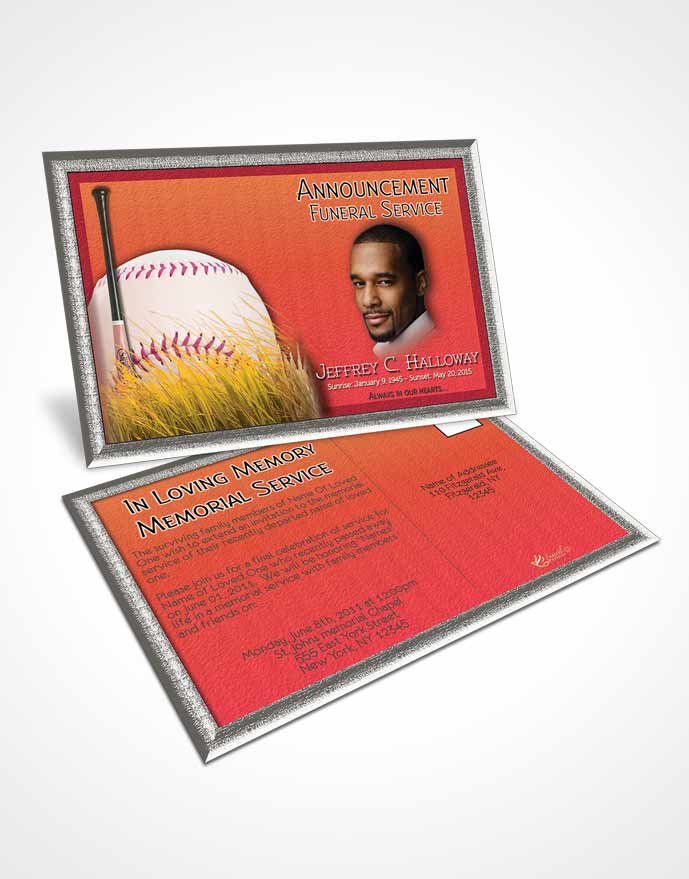 Funeral Announcement Card Template Summer Ruby Baseball Star Light