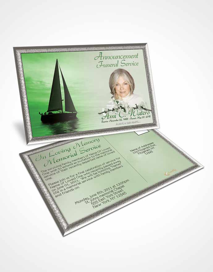 Funeral Announcement Card Template Sunrise Sailor Emerald Glow