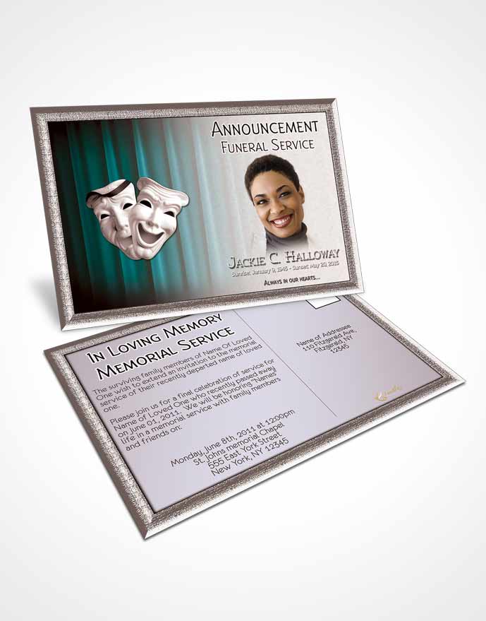Funeral Announcement Card Template Turquoise Actor