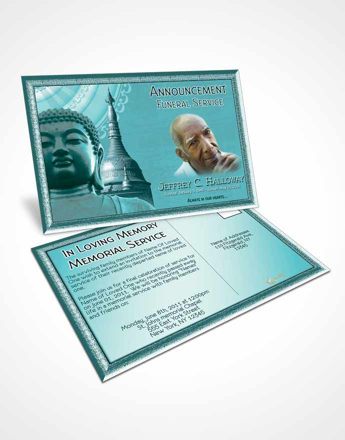 Funeral Announcement Card Template Turquoise Buddhist Faith