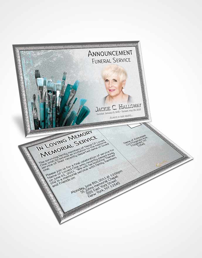 Funeral Announcement Card Template Turquoise Ocean Painters Paradise