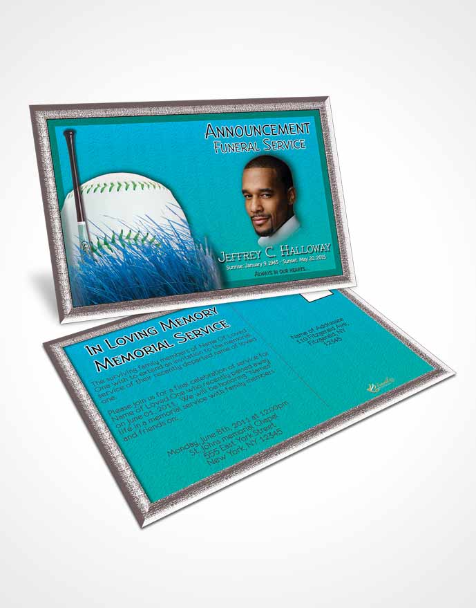 Funeral Announcement Card Template Turquoise Sky Baseball Star Light