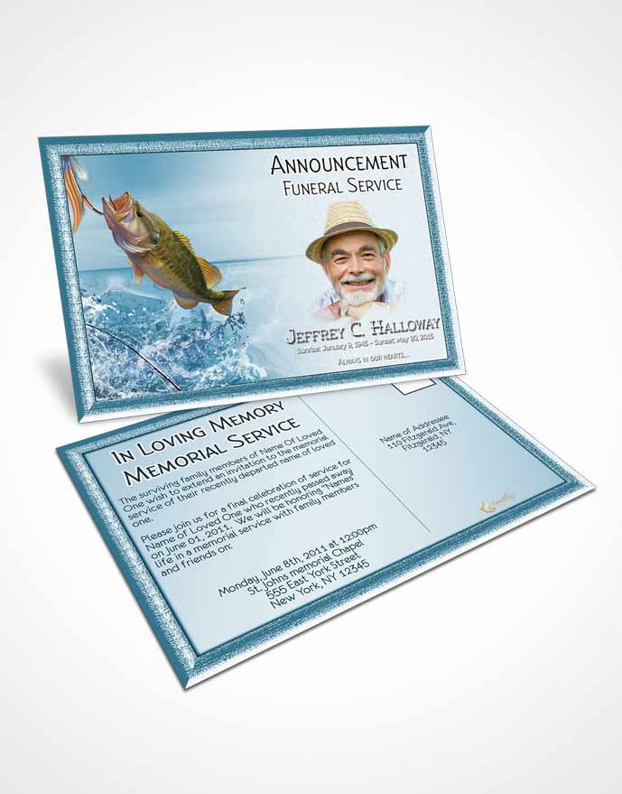 Funeral Announcement Card Template Turquoise Waters Calm Fisherman
