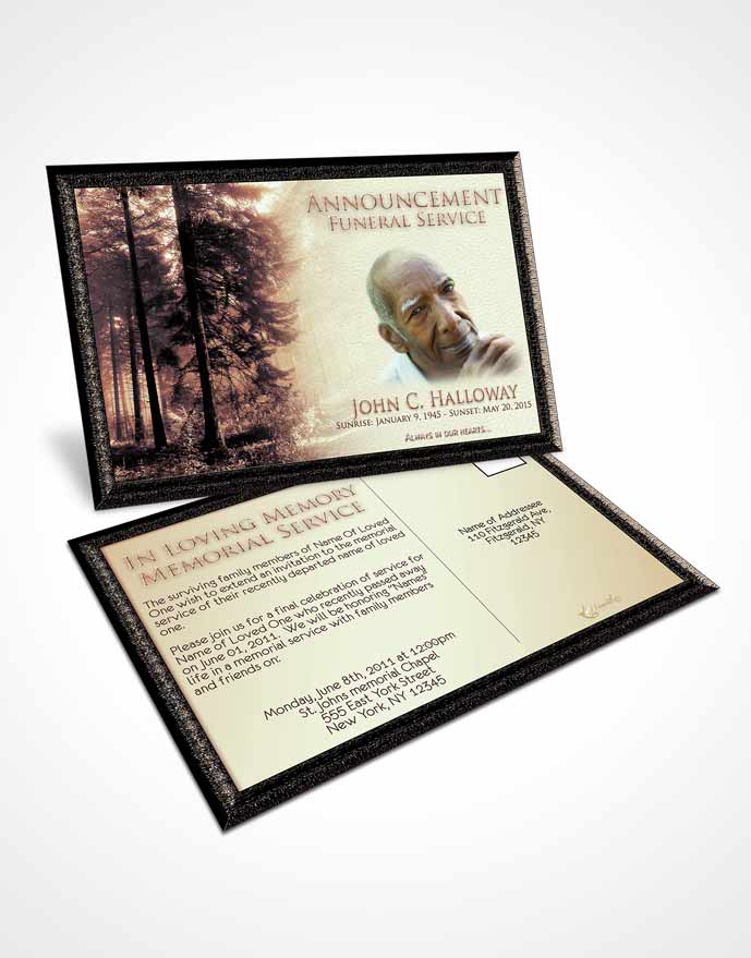Funeral Announcement Card Template Vintage Forest Laughter