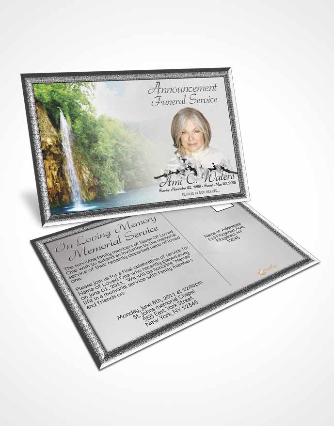 Funeral Announcement Card Template Waterfall Heaven Black and White