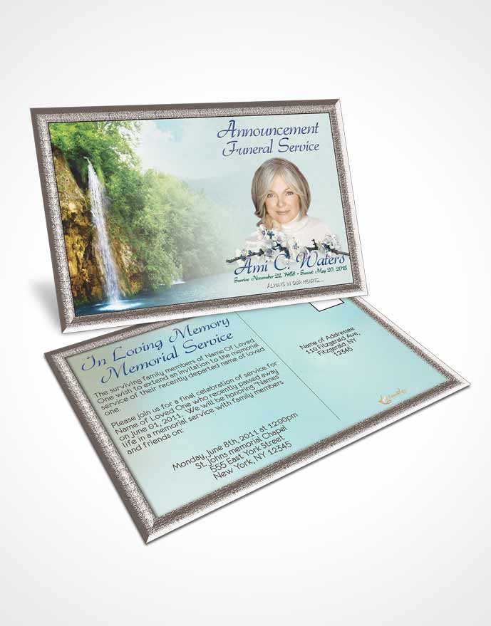 Funeral Announcement Card Template Waterfall Heaven Evening Peace