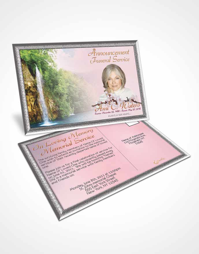 Funeral Announcement Card Template Waterfall Heaven Gentle Breeze