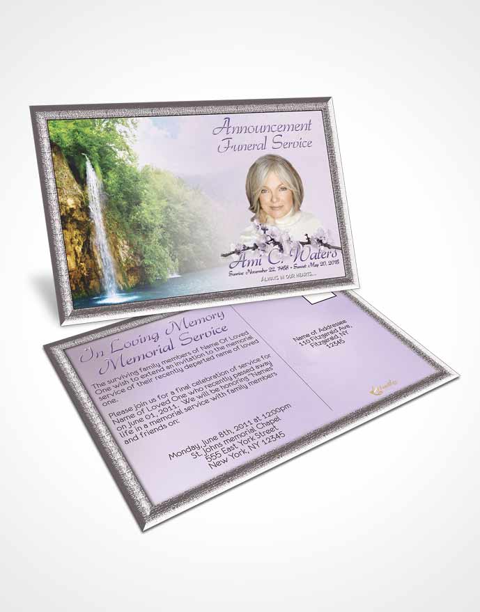 Funeral Announcement Card Template Waterfall Heaven Lavender Honor