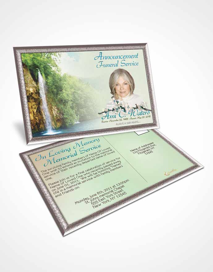 Funeral Announcement Card Template Waterfall Heaven Morning Calm