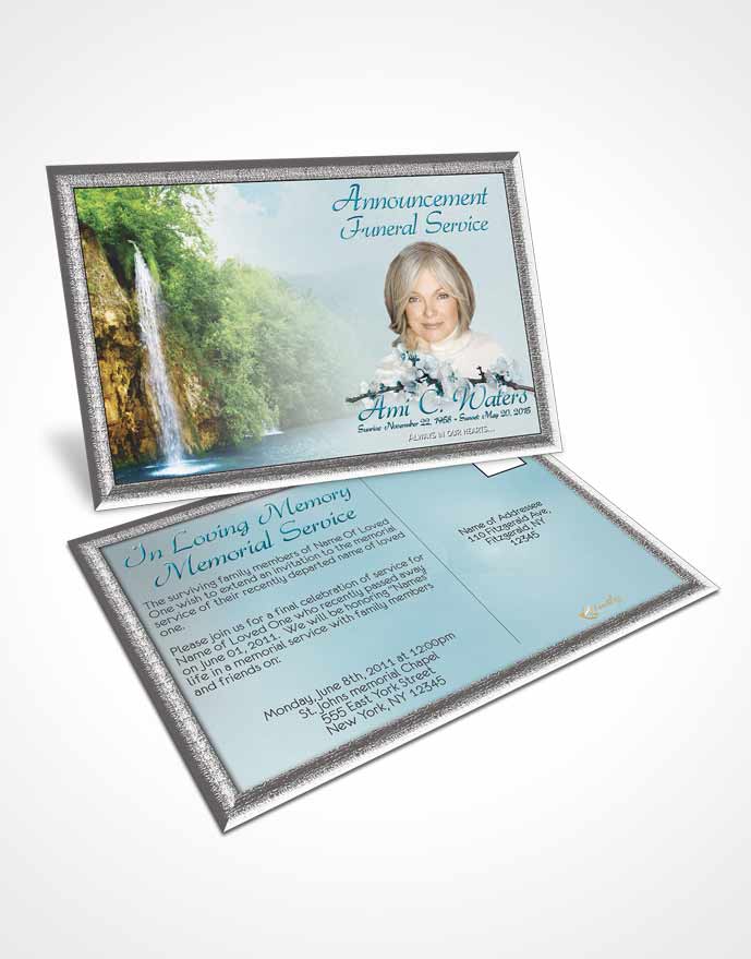 Funeral Announcement Card Template Waterfall Heaven Peaceful Ocean