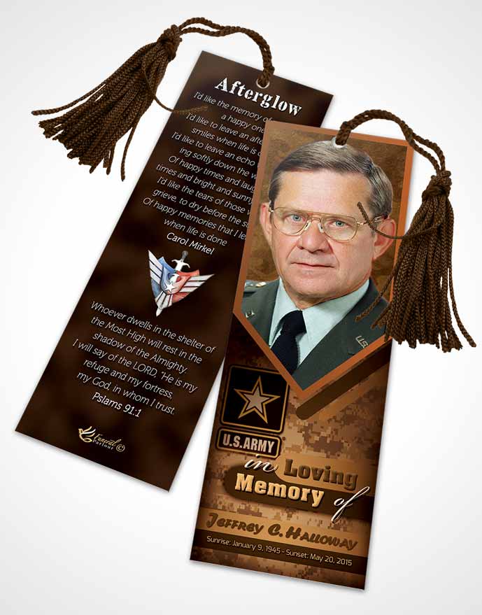 Funeral Bookmark Template 1st Army Soldier Love
