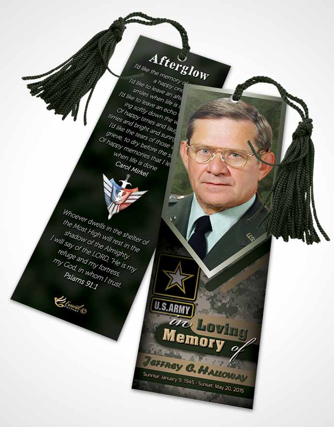 Funeral Bookmark Template 1st Army Soldier Serenity