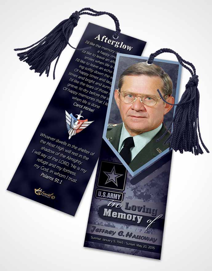 Funeral Bookmark Template 1st Army Soldier Sunset