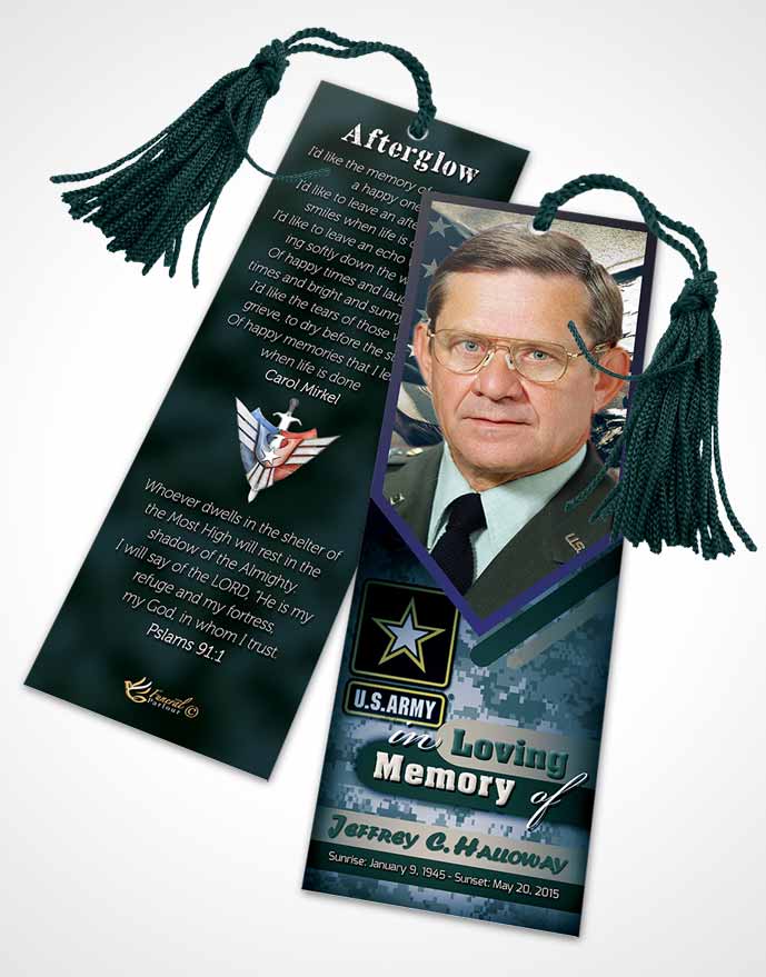 Funeral Bookmark Template 2nd Army Soldier Desire