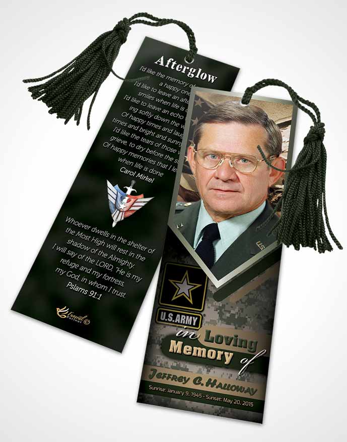 Funeral Bookmark Template 2nd Army Soldier Serenity