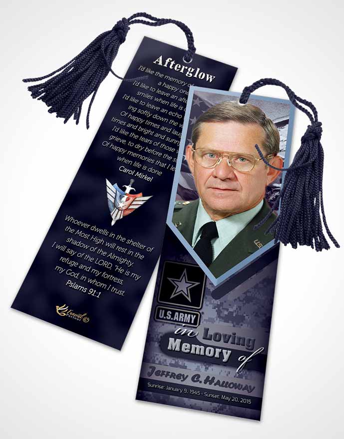 Funeral Bookmark Template 2nd Army Soldier Sunset