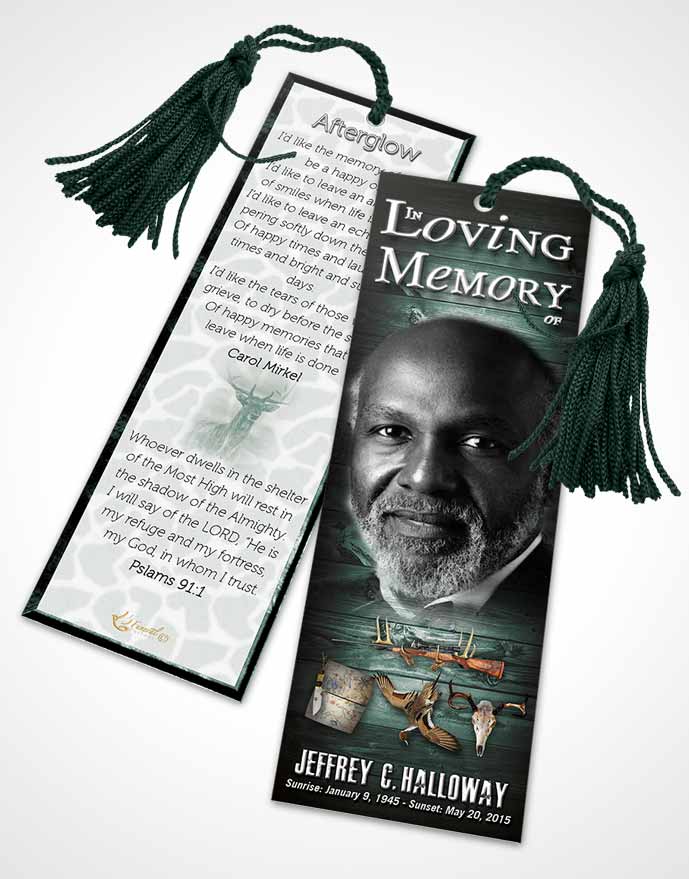 Funeral Bookmark Template A Hunters Catch Forest Green