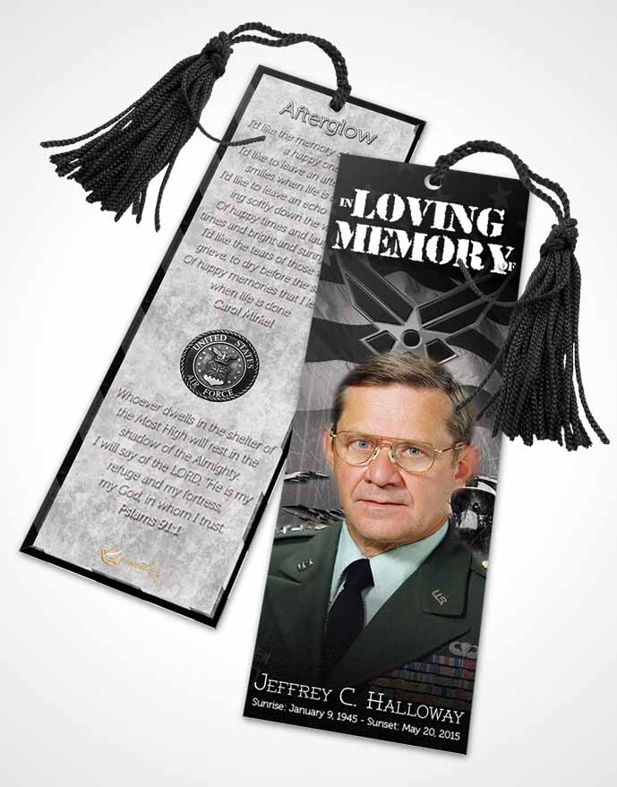 Funeral Bookmark Template Air Force Black and White Salute