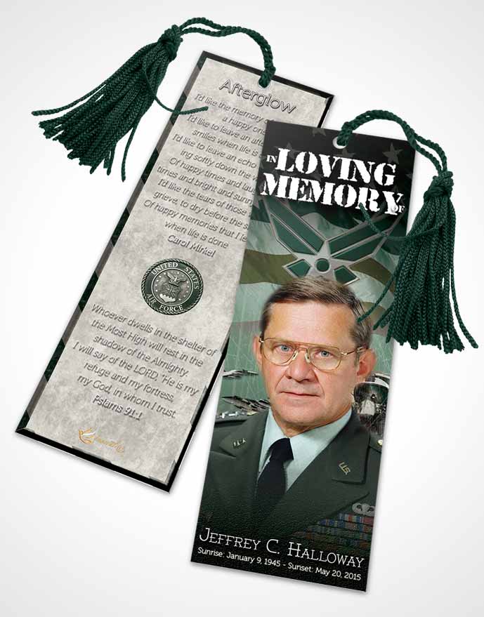 Funeral Bookmark Template Air Force Emerald Salute