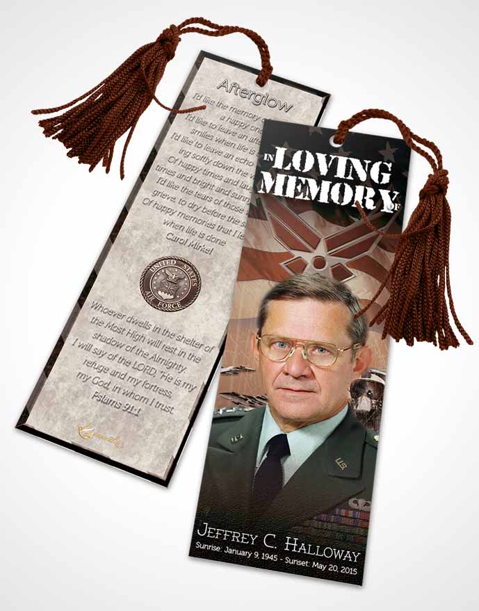 Funeral Bookmark Template Air Force Rustic Salute